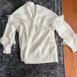 Fringed Cream Sweater aerie